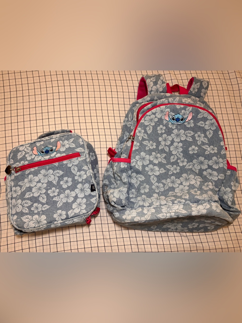 GAP Girls Floral denim Backpack and lunchbox set with Stitch